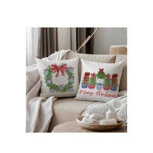 2 New Christmas Wreath Tree Pillow Covers 18x18,